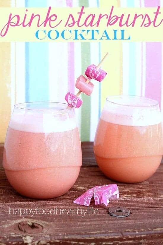 Come learn how to make your favorite Starburst into a low-calorie beverage! Pink Starburst Cocktail with Pinnacle Vodka .... tastes EXACTLY like everyone's favorite Starburst! www.happyfoodhealthylife.com #beverage #alcohol #candy