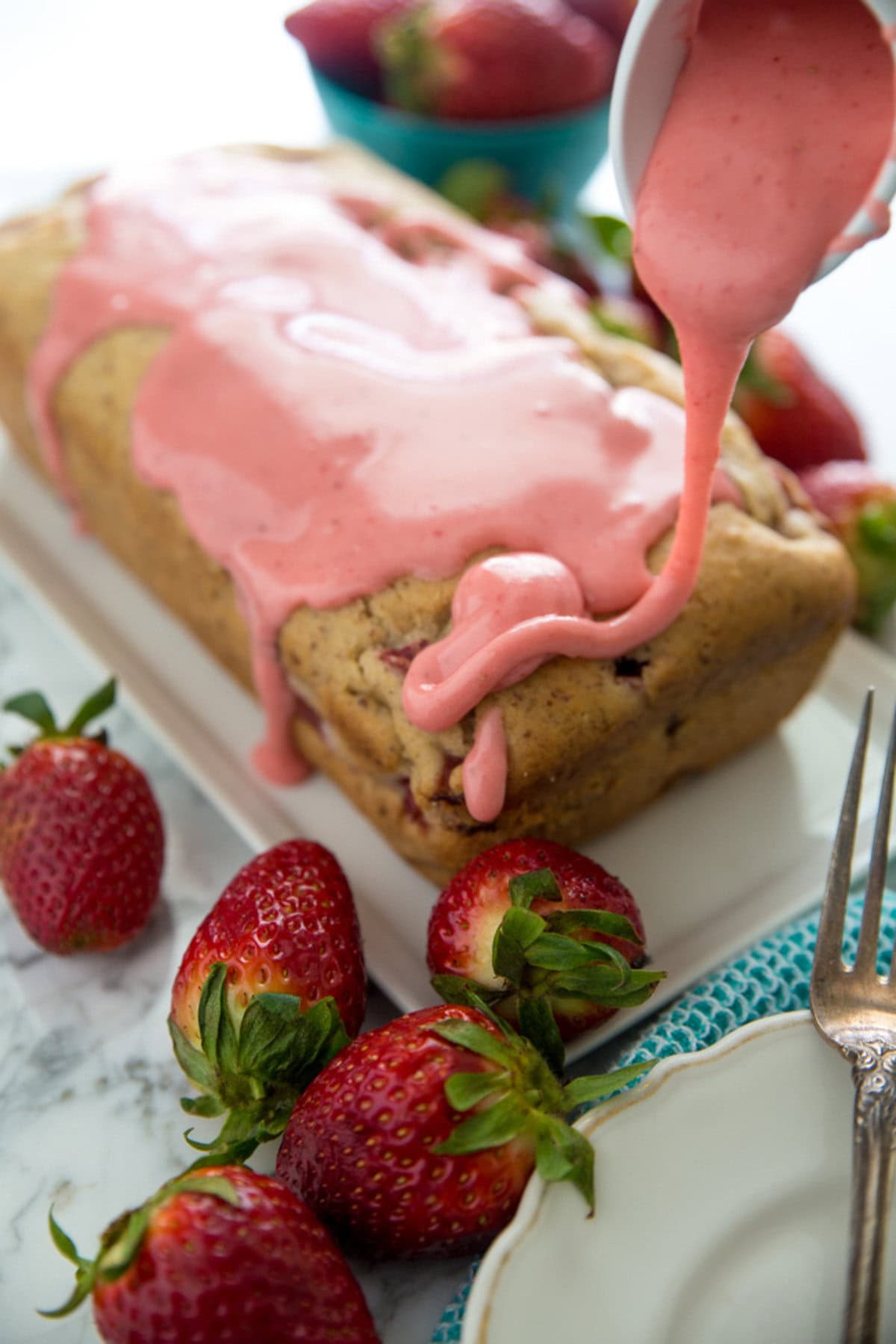 strawberry pound cake with strawberry glaze