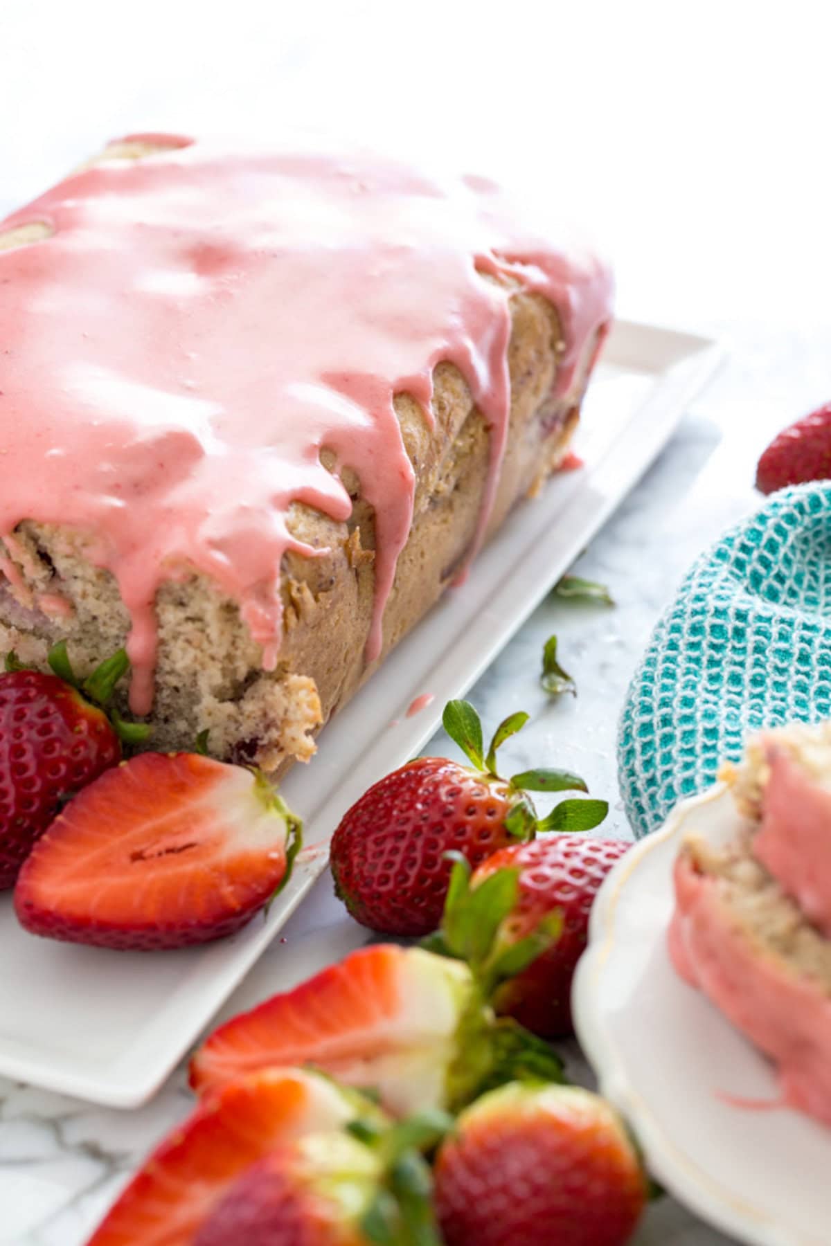 vegan strawberry pound cake with glaze