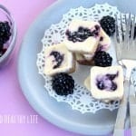 Mini Blackberry Cheesecake Bites ... Whether you have fresh or frozen blackberries, this is the perfect way to use them up. Sweet little morsels of deliciousness that you won't feel guilty about // Happy Food Healthy Life #lowfat #dessert #berries