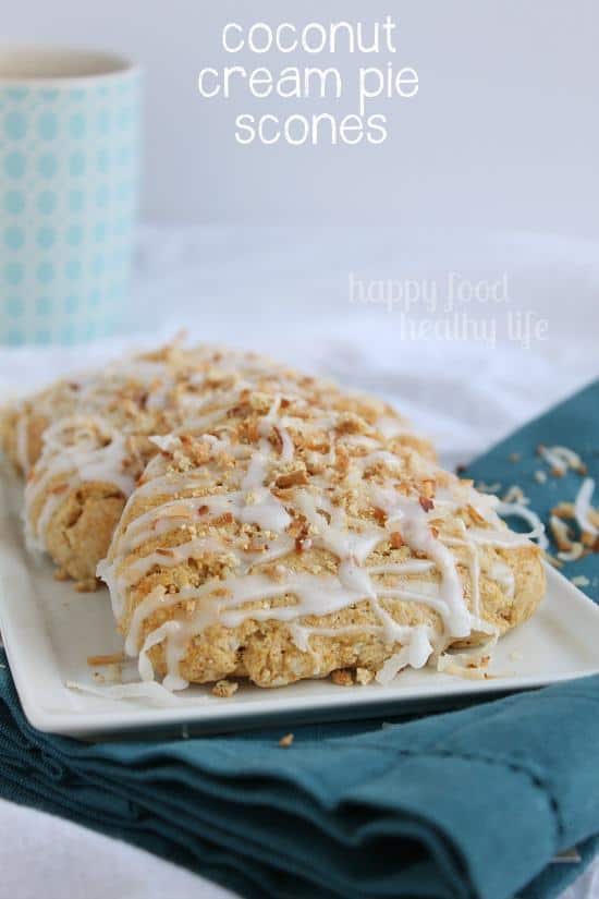 Coconut Cream Pie Scones - Pie for breakfast? Made with whole wheat flour, coconut milk, and sweetened with honey. Sold! www.happyfoodhealthylife.com @lovemysilk #silkcoconutmilk