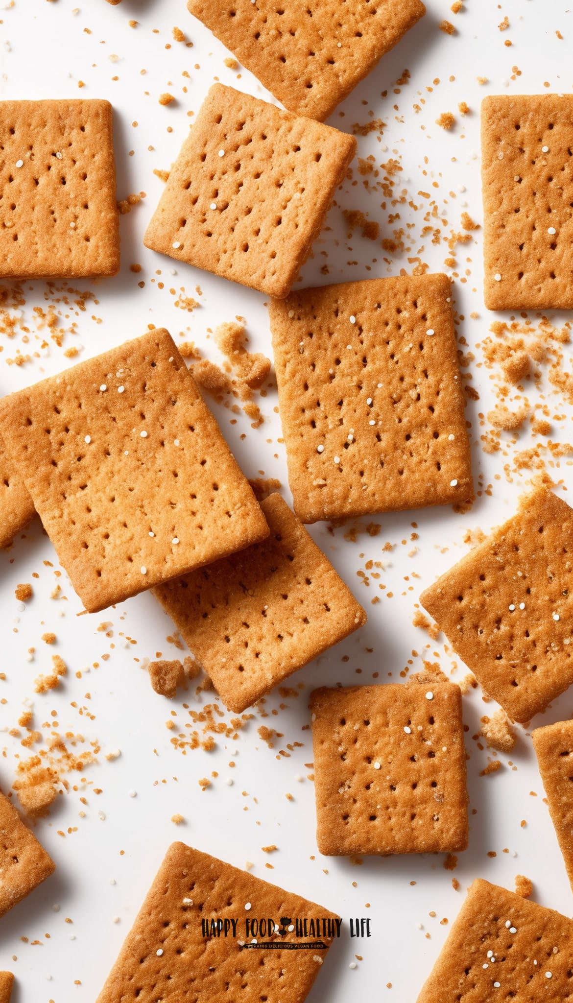 brown graham crackers whole and crushed on a white background
