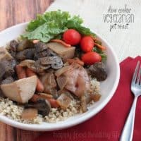Slow Cooker Vegetarian Pot Roast - a super comforting meal that is prepared while you're busy taking care of the things you want to. And it'll taste like you've slaved in the kitchen all day. www.happyfoodhealthylife.com