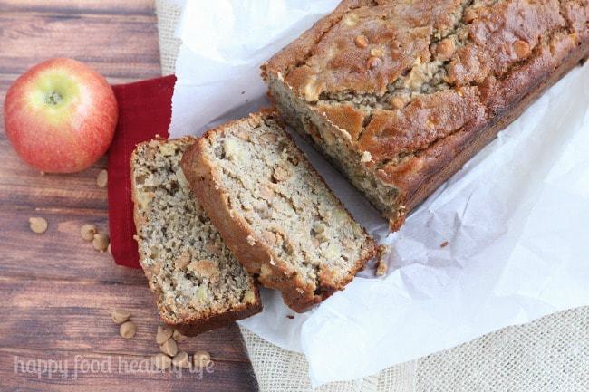 Apple Peanut Butter Banana Bread - an amazing way to use all your fall apples! www.happyfoodhealthylife.com