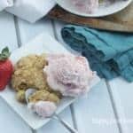 Coconut Milk Strawberry Ice Cream over a Honey Orange Biscuit. Hard to believe this decadent treat is practically guilt-free! | www.happyfoodhealthylife.com