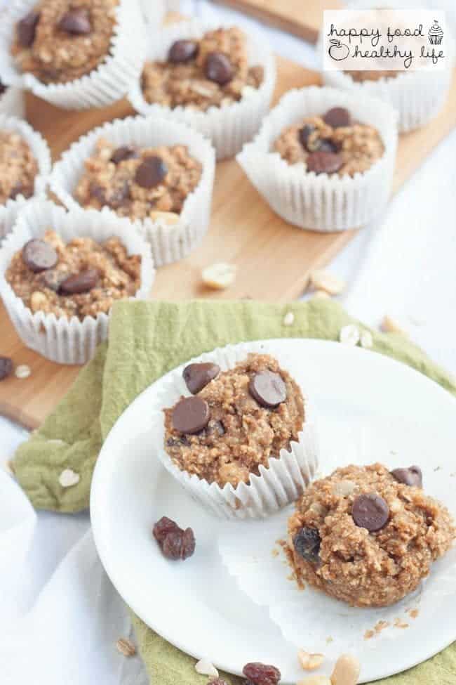 Trail Mix Muffins - These healthy snacks have all your favorite flavors of trail mix without all the mess. Perfect for on-the-go and vacations. | Happy Food Healthy Life