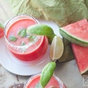 Sugar-Free Watermelon Basil Margarita - a refreshing twist on your favorite cocktail, all without any added sugar - just all natural sweetener | Happy Food Healthy Life