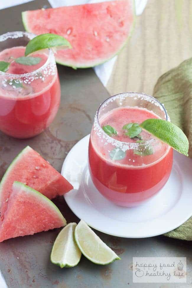 Sugar-Free Watermelon Basil Margarita - a refreshing twist on your favorite cocktail, all without any added sugar - just all natural sweetener | Happy Food Healthy Life