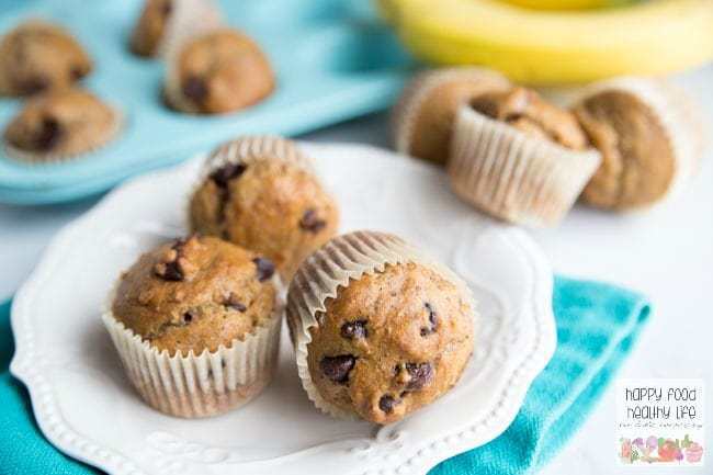 Whole Wheat Dark Chocolate Chip Banana Bread Muffins Happy Food Healthy Life