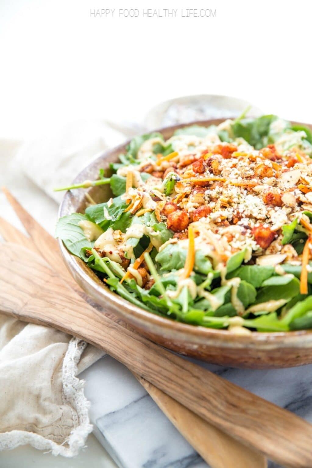 Chickpea Kale Salad with Lemon Cashew Dressing