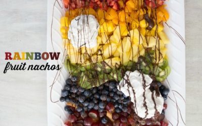 RAINBOW FRUIT NACHOS ARE A FUN AND YUMMY WAY TO INCLUDE AN EASY DESSERT WHILE GETTING IN MORE FRUITS, MAKING THIS A HEALTHIER OPTION!