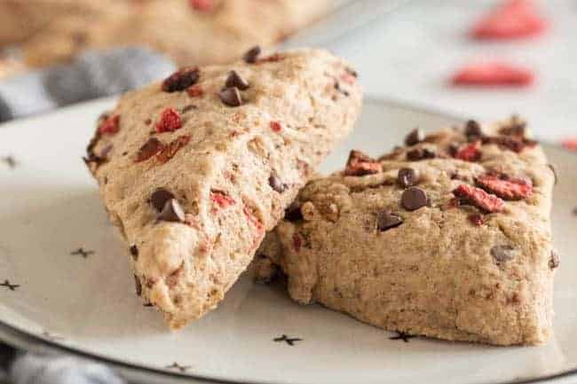Vegan Scones with the taste of a chocolate strawberry in every bite.