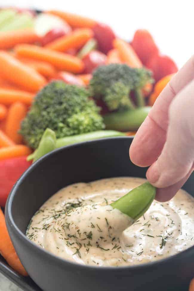 This dairy-free ranch dressing can also double as a veggie dip. A sure-fire way to make sure everyone eats all their veggies!