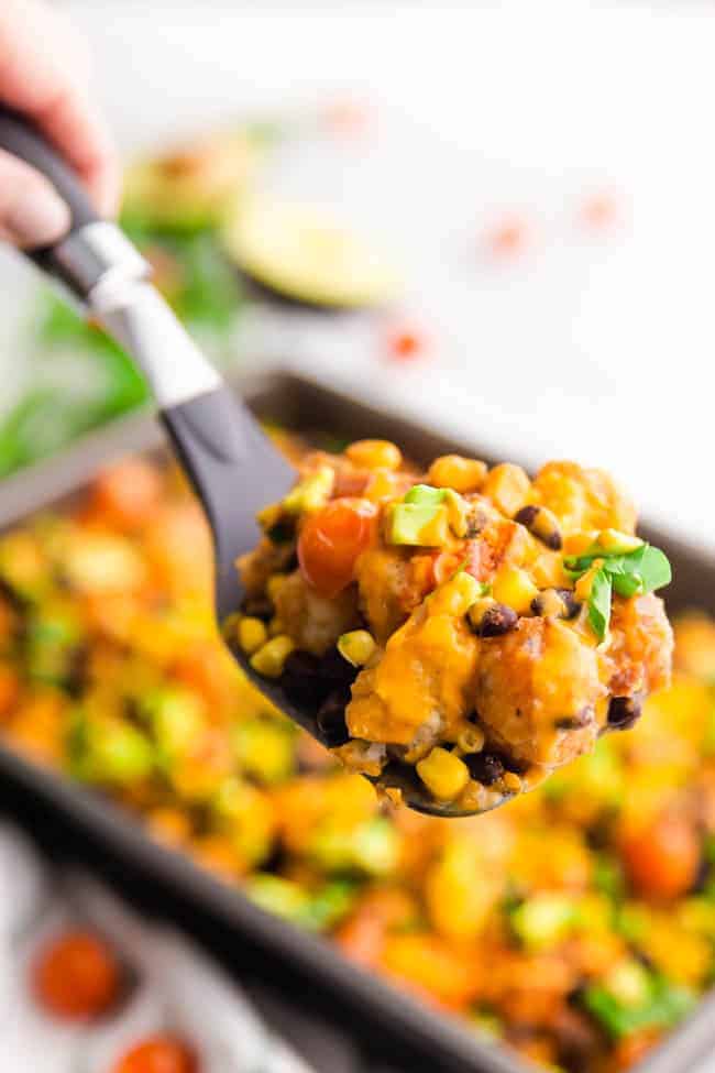 Dish up the ultimate comfort food. Vegan Totchos - a marriage of tater tots and nachos.
