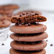 Stack of Vegan Double Chocolate Chip Cookies