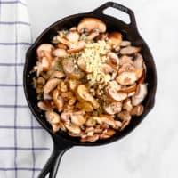Mushrooms in skillet for Vegan Mushroom Stroganoff Recipe