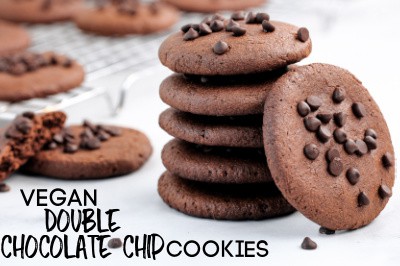 Fudgy Vegan Double Chocolate Chip Cookies