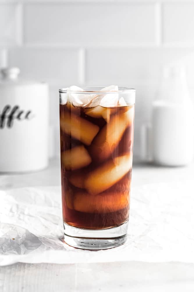 Glass of the best cold brew coffee filled with ice.