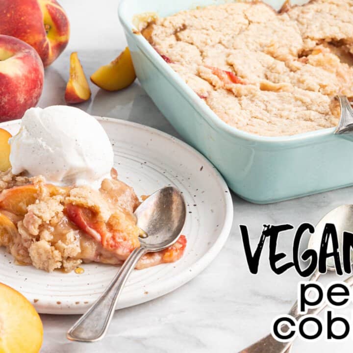 vegan peach cobbler feature image