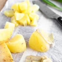 cut and cooked potatoes for vegan potato salad