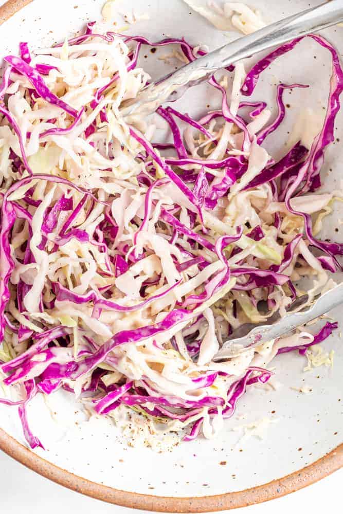 slaw mixed together to top vegetarian sloppy joes