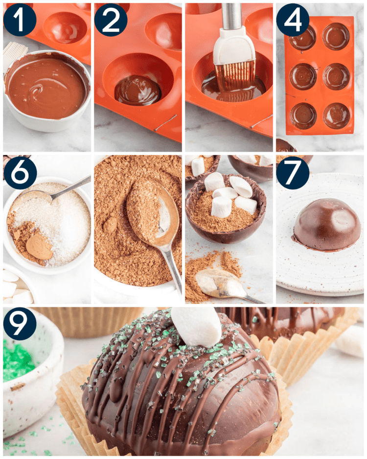 step by step photos for vegan hot chocolate bomb