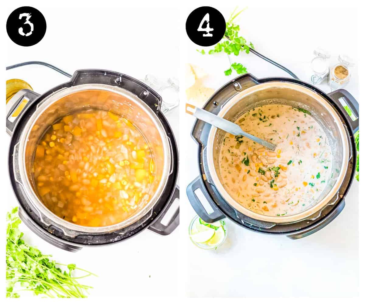 images of steps 3 and four - white bean soup in the instant pot 