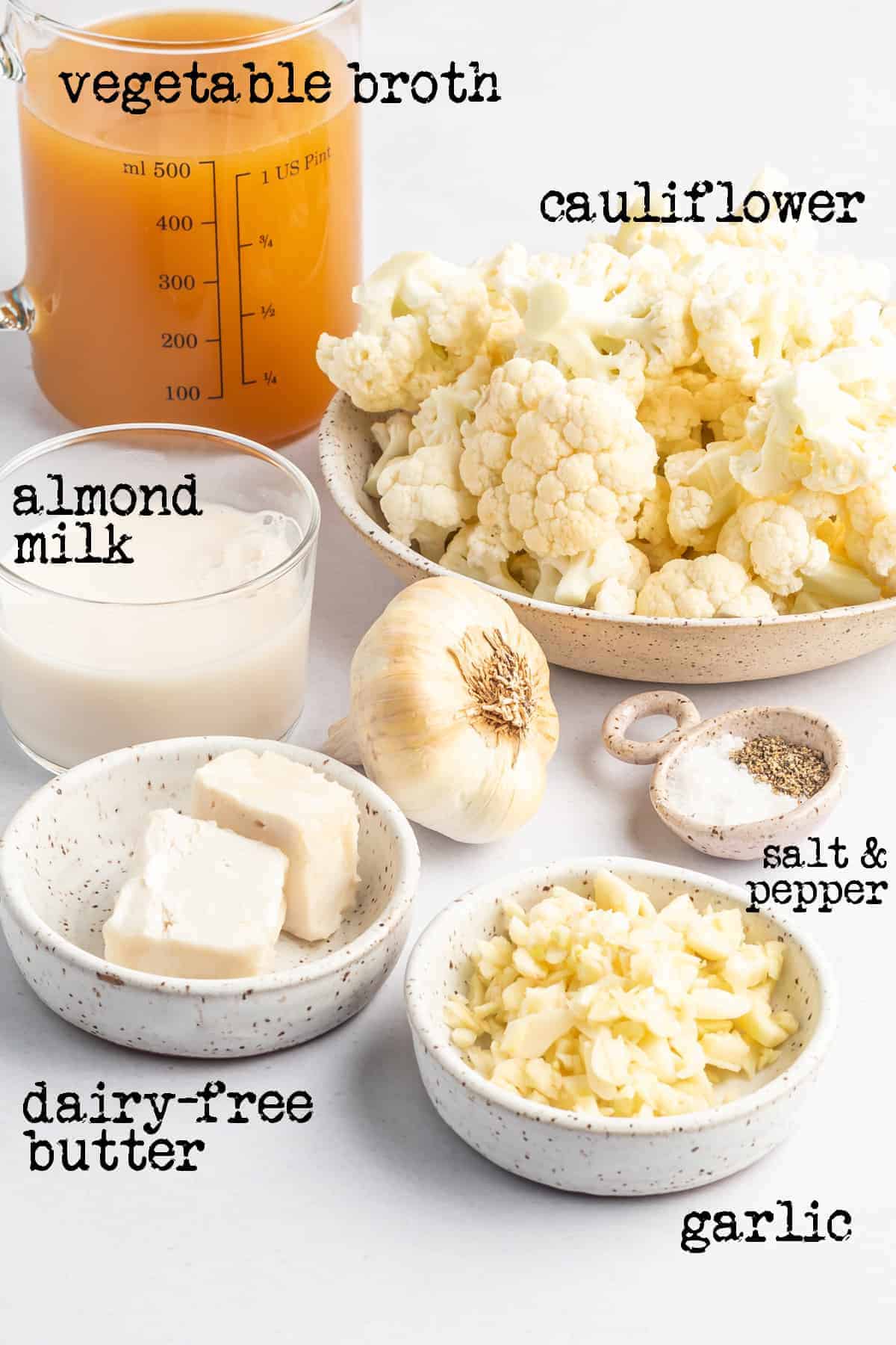 ingredients needed to make vegan alfredo sauce - labeled with text