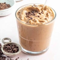 healthy frappuccino topped with cocoa nibs.