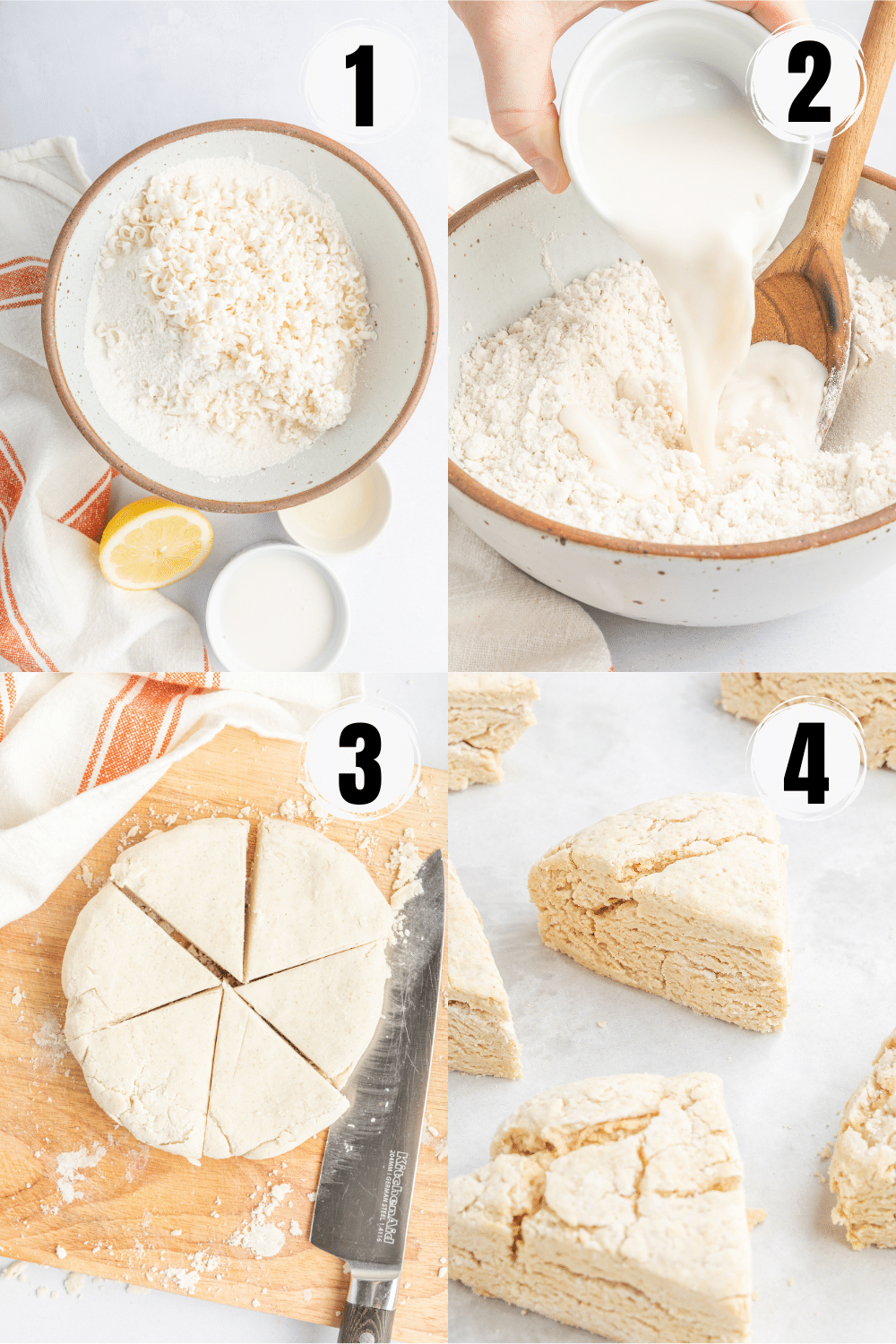 Collage of photos showing the steps to make Vegan Scones.