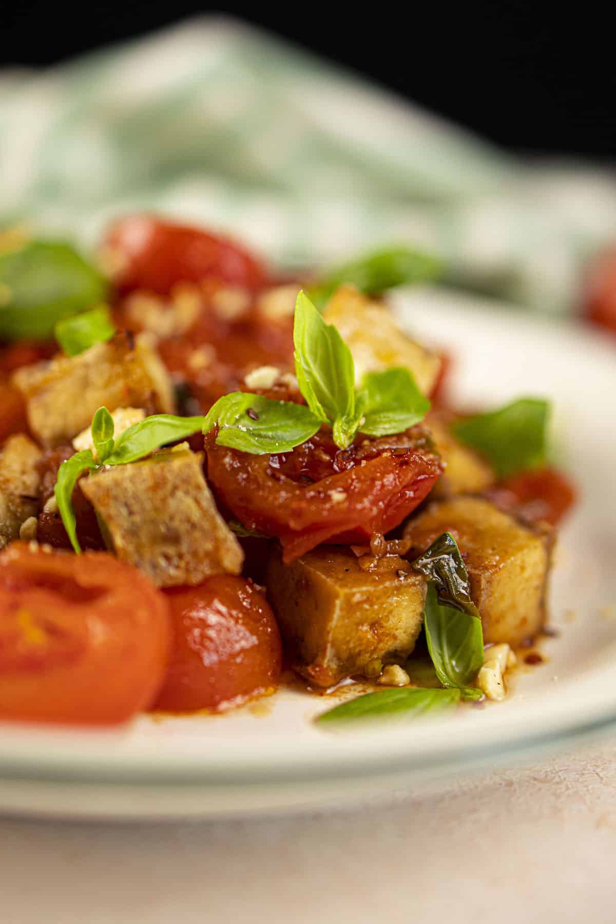 crispy tofu and balsamic tomatoes