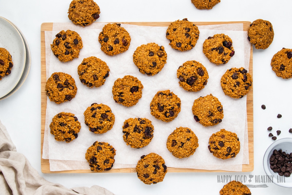 gluten free egg free cookies on a cutting board.