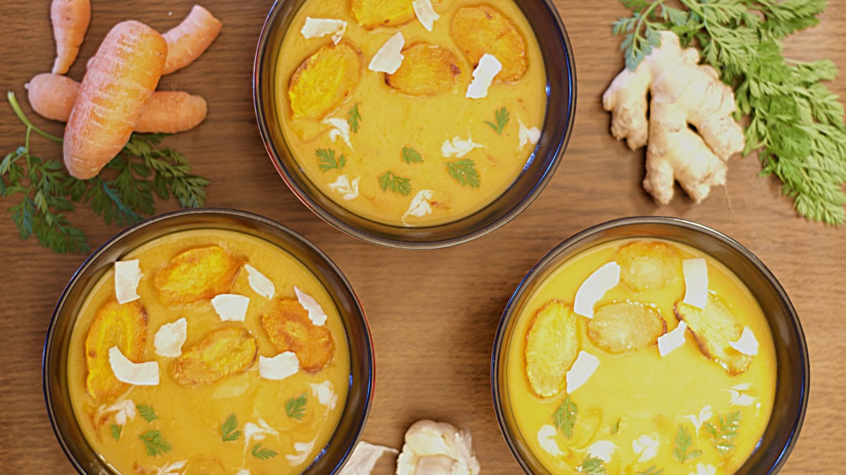 CARROT GINGER AND COCONUT SOUP BY PREPARE AND SERVE