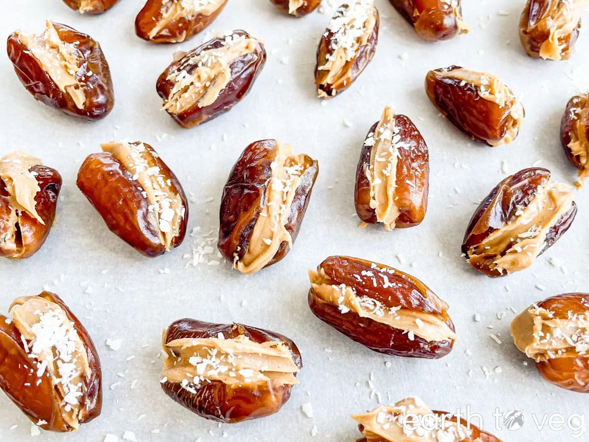 PEANUT BUTTER STUFFED DATES BY EARTH TO VEG