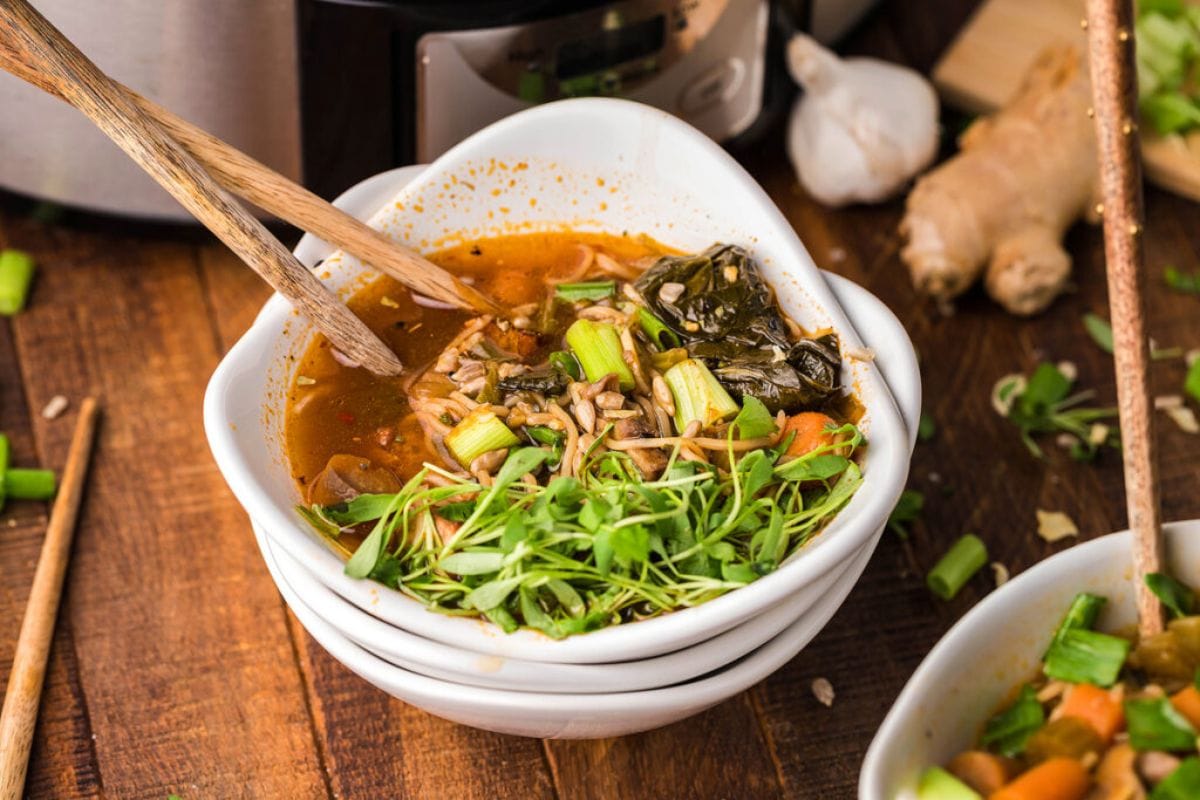 SLOW COOKER VEGAN MISO RAMEN SOUP BY XOXOBELLA