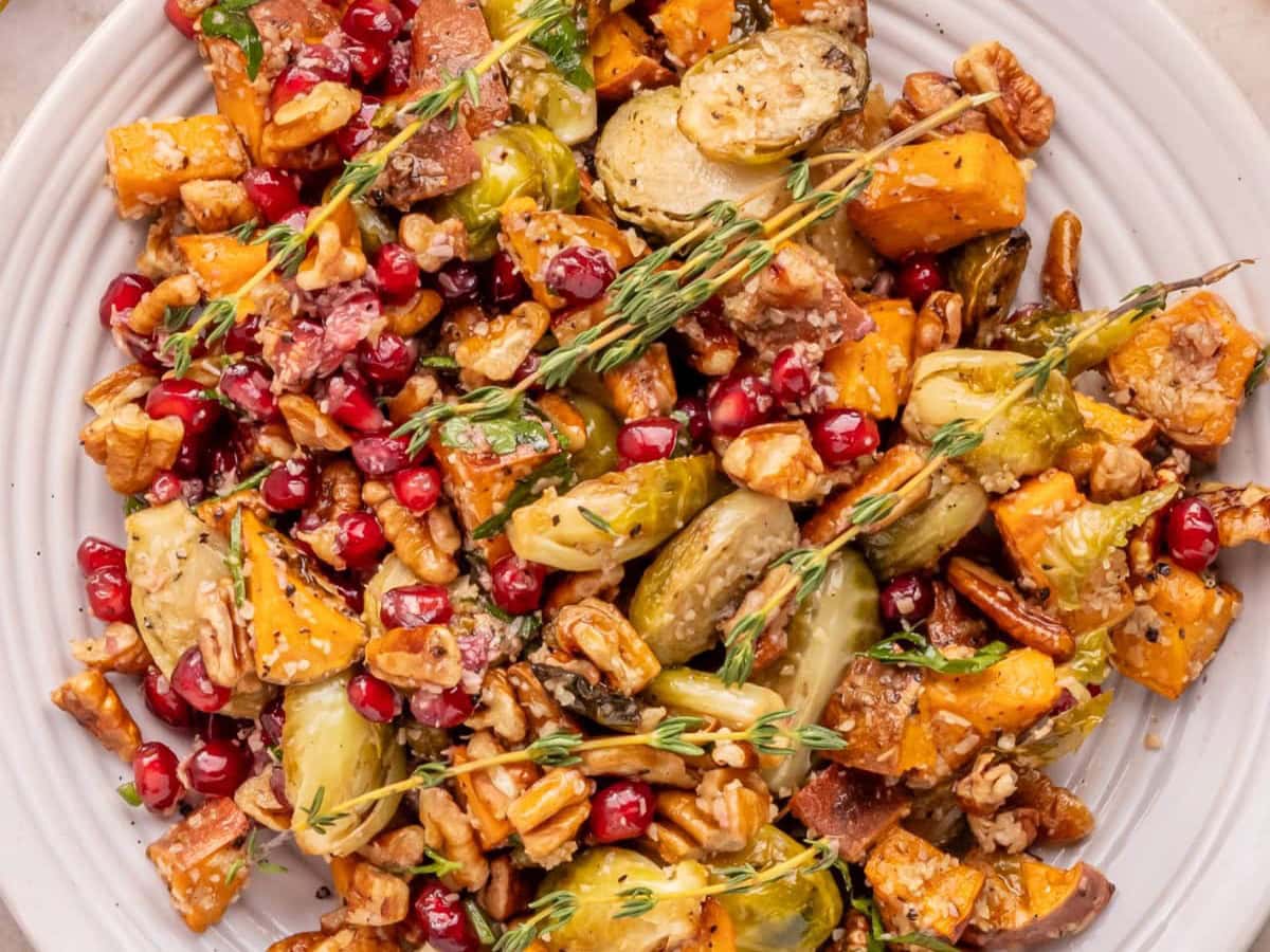 OVEN ROASTED SWEET POTATOES AND BRUSSEL SPROUTS BY OOH LA LA IT’S VEGAN