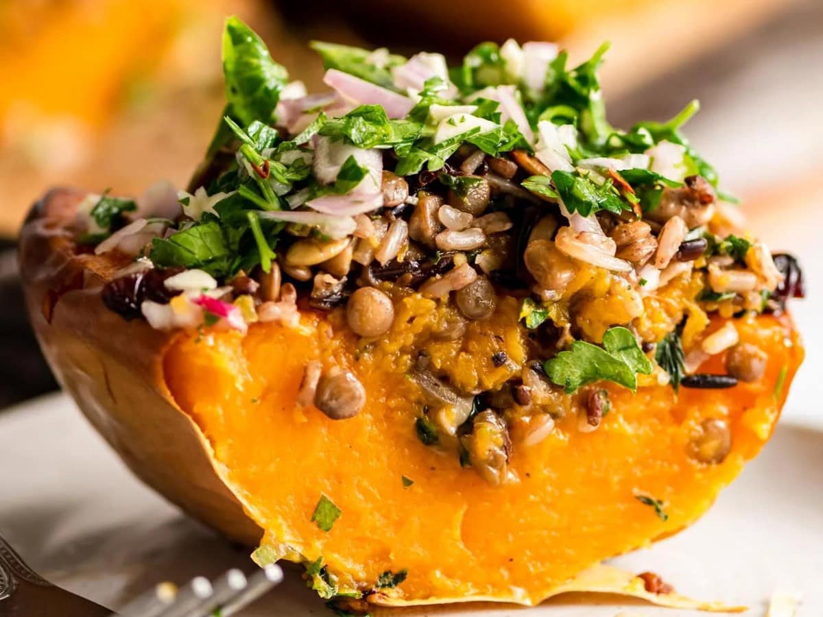 VEGAN STUFFED BUTTERNUT SQUASH BY RUNNING ON REAL FOOD